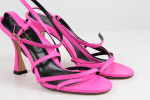 MARION PARKE Fuchsia Pink Leather Strappy Sculpted Heel Sandals Italy Size 38